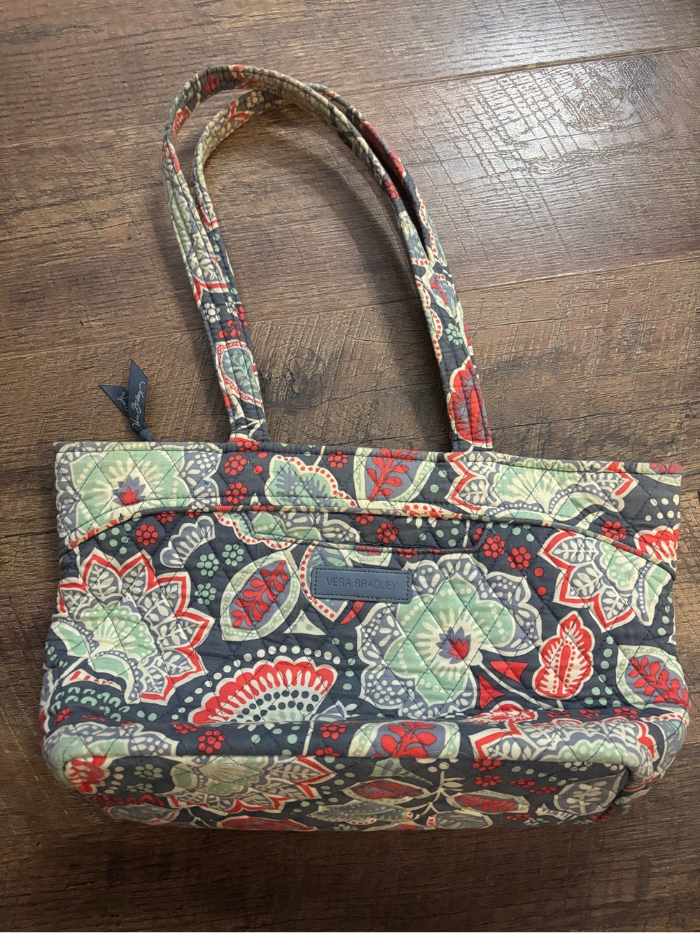 Vera Bradley Quilted Floral Tote in Navy, Red & Mint